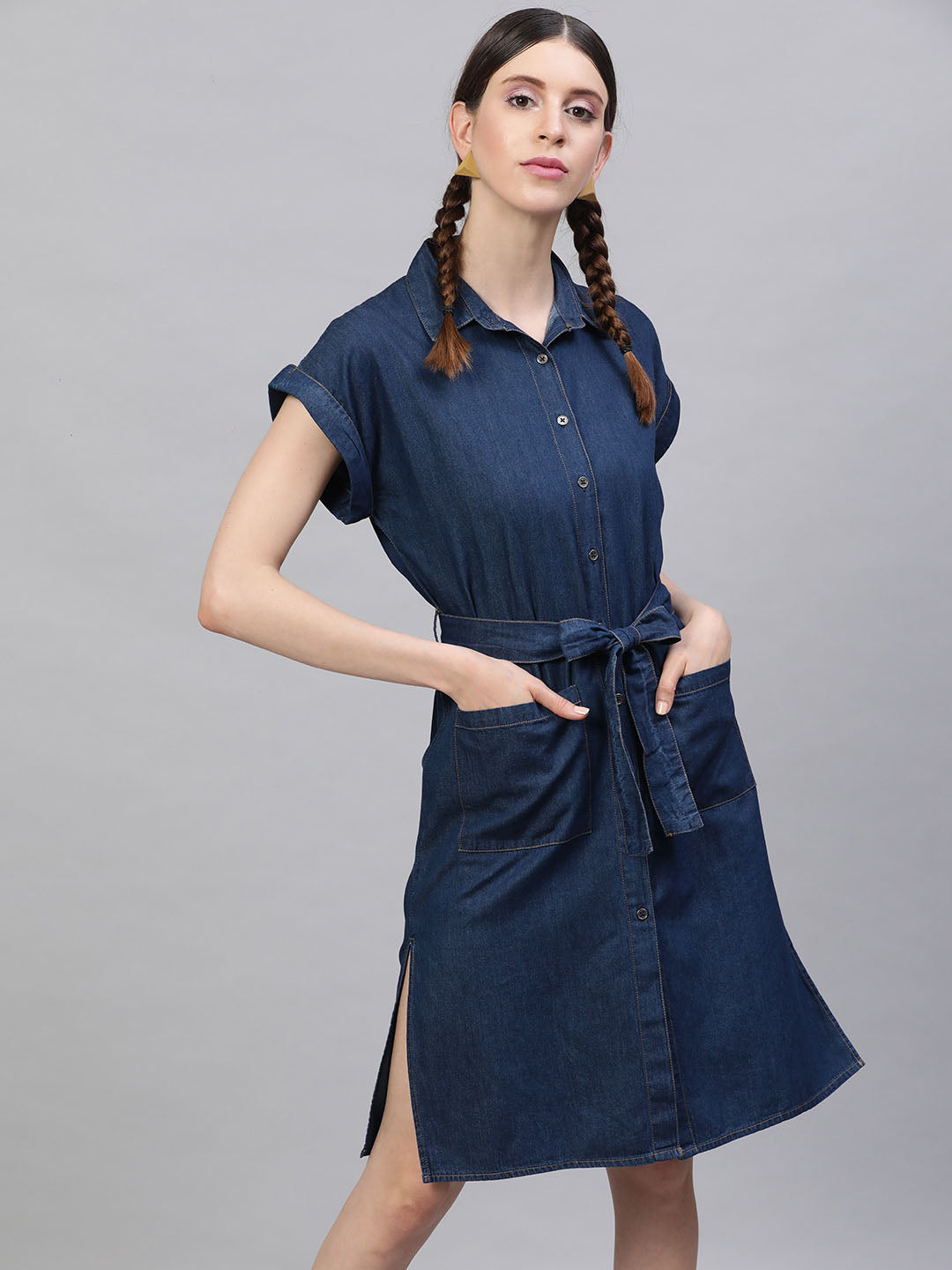 Buy MANGO Women Navy Blue Solid Denim Shirt Dress - Dresses for Women  7157991 | Myntra